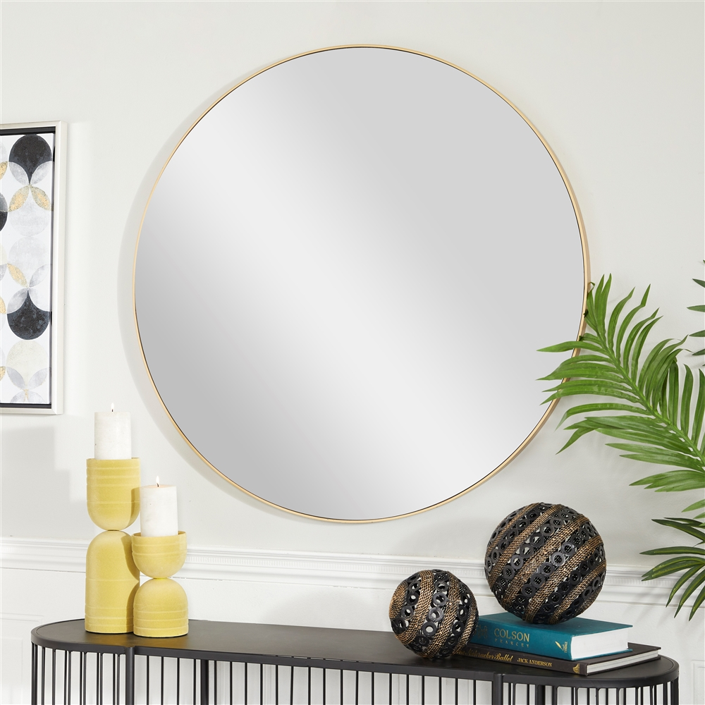 Grayson Lane 36-in X 36-in Round Gold Wall Mirror 5 Grayson Lane 36-in X 36-in Round Gold Wall Mirror - Image 5