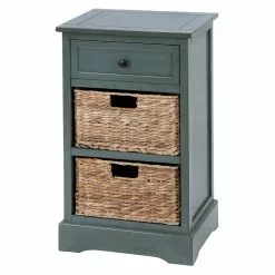 Grayson Lane 28-in X 16-in Blue Wood Traditional End Table With Storage Baskets