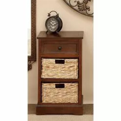 Grayson Lane 28-in X 16-in Brown Wood Traditional End Table With Storage Baskets