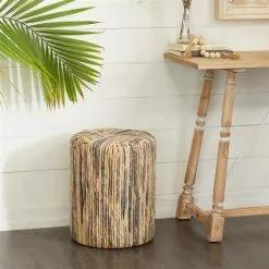 Grayson Lane Modern Brown Teak Wood And Banana Leaves Round Ottoman -GRAYSON LANE SHOP 330945271 AlternateImage1