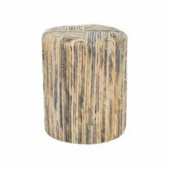 Grayson Lane Modern Brown Teak Wood And Banana Leaves Round Ottoman