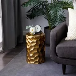 Grayson Lane Modern Hammered Gold Metal Round Ottoman -GRAYSON LANE SHOP 330945272 AlternateImage1