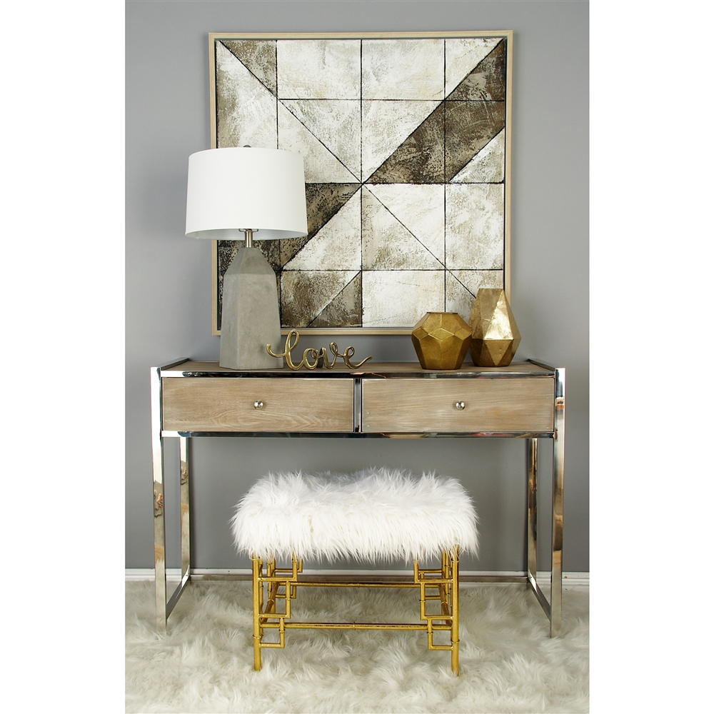 Grayson Lane Modern White Faux Fur And Gold Iron Rectangle Ottoman 4 Grayson Lane Modern White Faux Fur And Gold Iron Rectangle Ottoman - Image 4