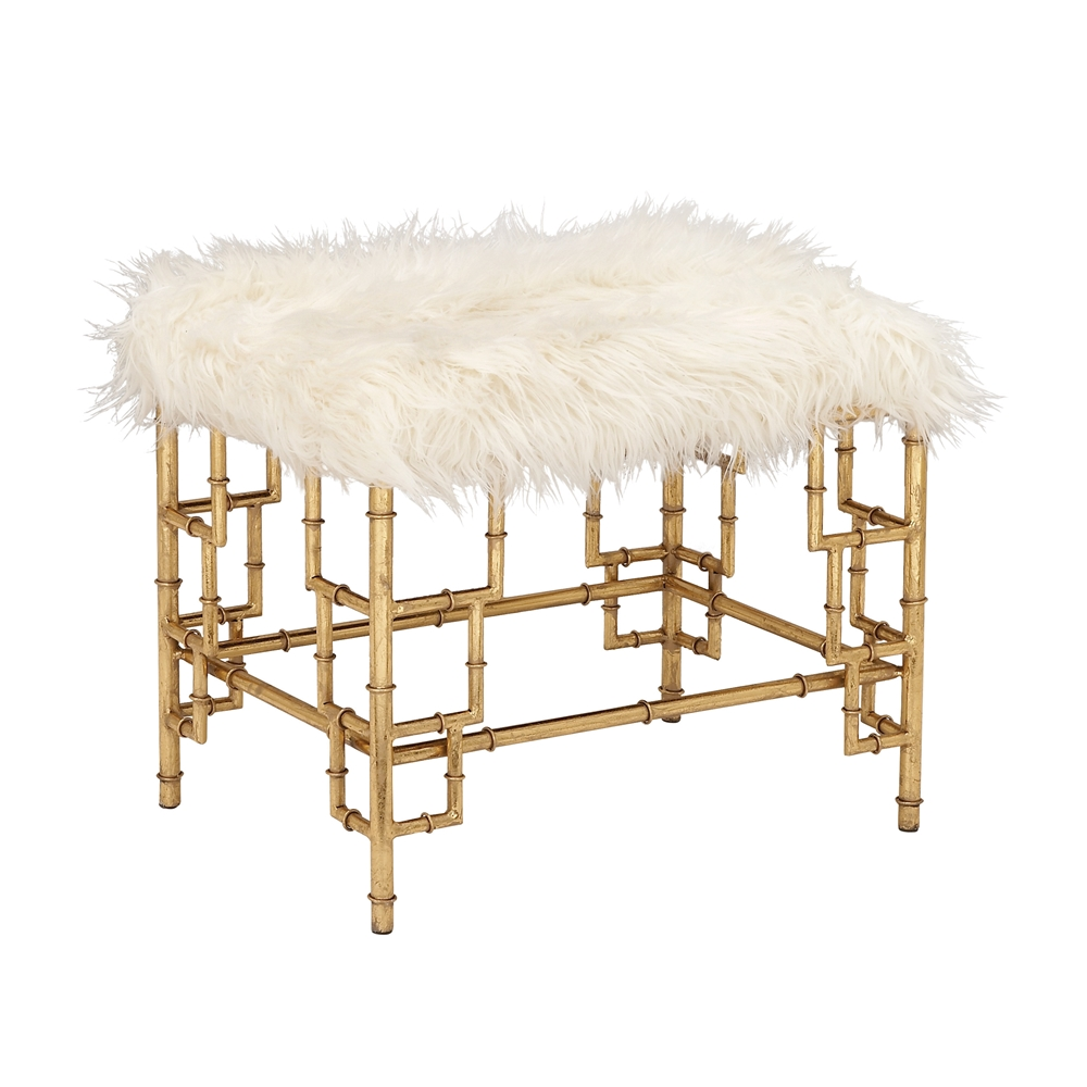 Grayson Lane Modern White Faux Fur And Gold Iron Rectangle Ottoman 2 Grayson Lane Modern White Faux Fur And Gold Iron Rectangle Ottoman - Image 2