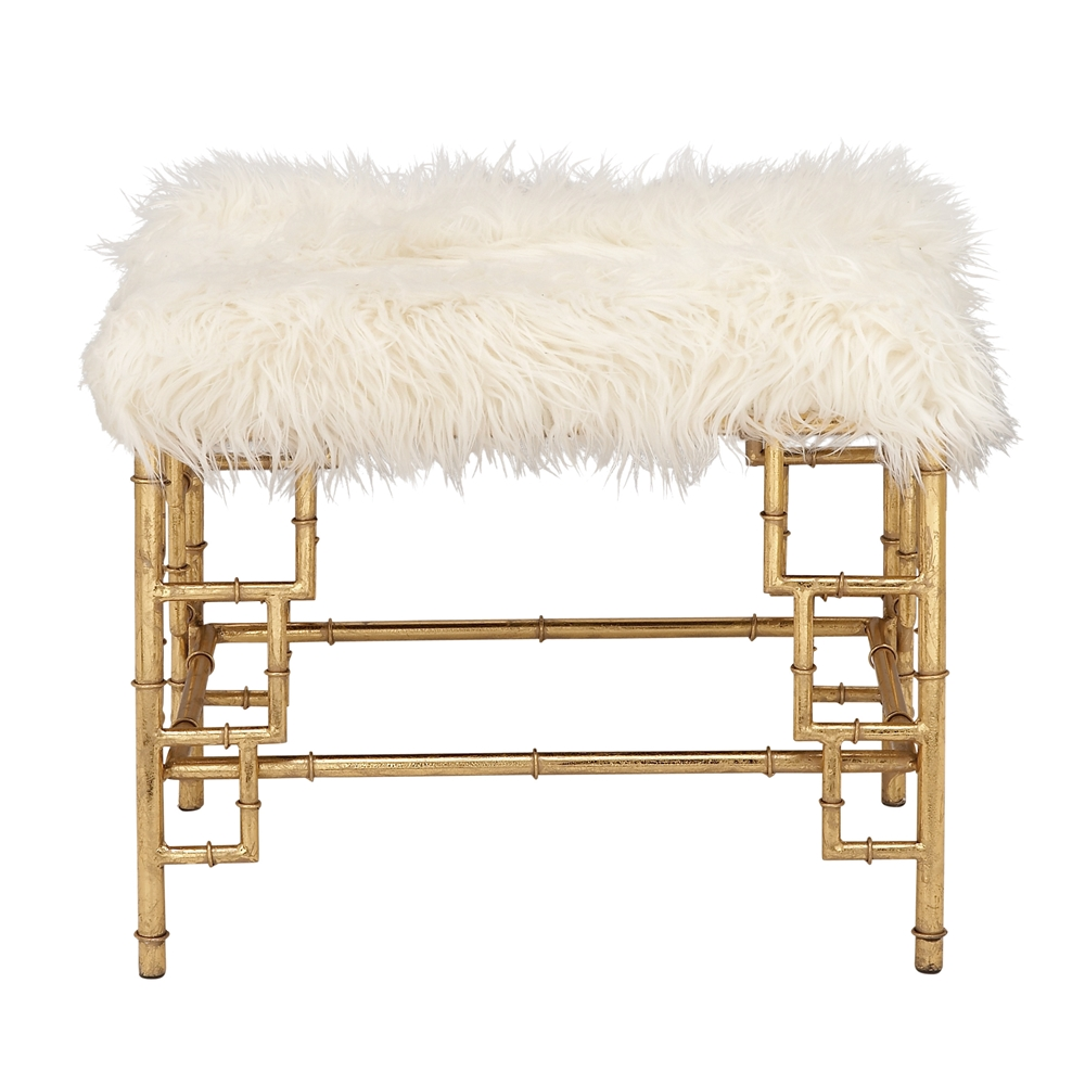 Grayson Lane Modern White Faux Fur And Gold Iron Rectangle Ottoman 3 Grayson Lane Modern White Faux Fur And Gold Iron Rectangle Ottoman - Image 3