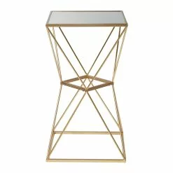 Grayson Lane 28-in X 16-in Gold Metal Glam Square End Table With Mirror Table Top