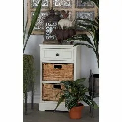 Grayson Lane 28-in X 16-in White Wood Traditional End Table With Storage Baskets