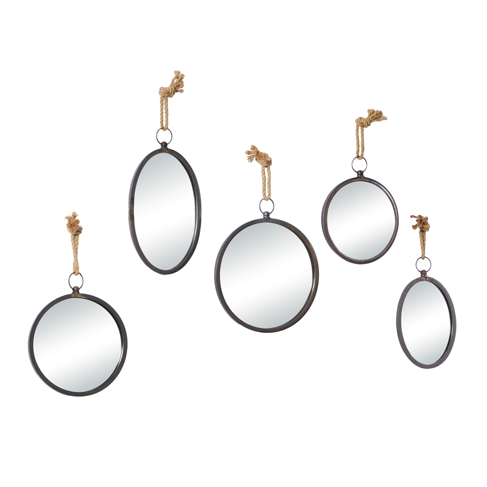 Grayson Lane 21.85-in X 12.90-in Round Grey Wall Mirror 4 Grayson Lane 21.85-in X 12.90-in Round Grey Wall Mirror - Image 4