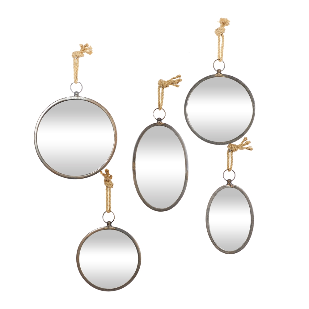 Grayson Lane 21.85-in X 12.90-in Round Grey Wall Mirror 2 Grayson Lane 21.85-in X 12.90-in Round Grey Wall Mirror - Image 2