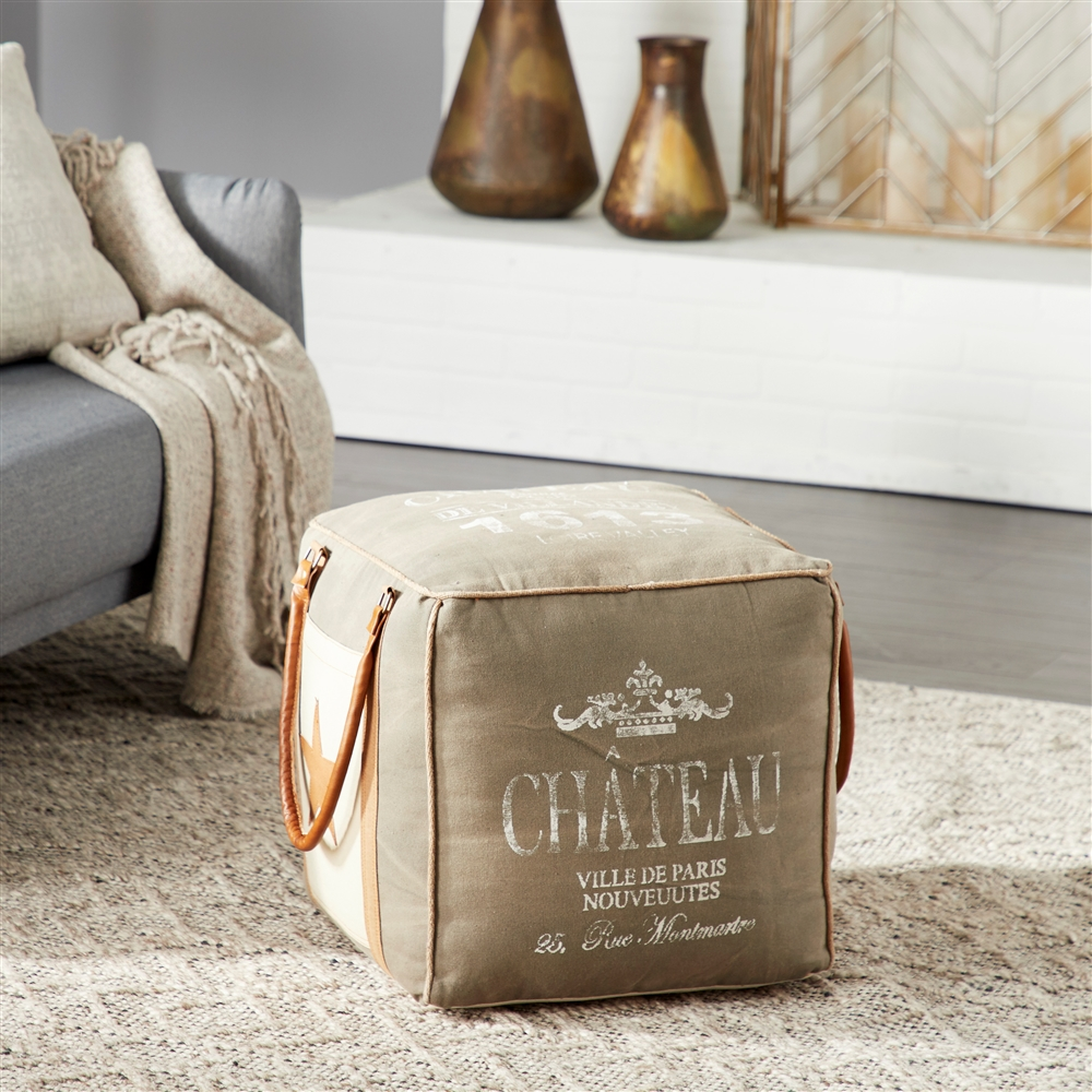 Grayson Lane Farmhouse Grey Canvas Square Ottoman With Handles 7 Grayson Lane Farmhouse Grey Canvas Square Ottoman With Handles - Image 7