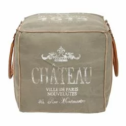 Grayson Lane Farmhouse Grey Canvas Square Ottoman With Handles