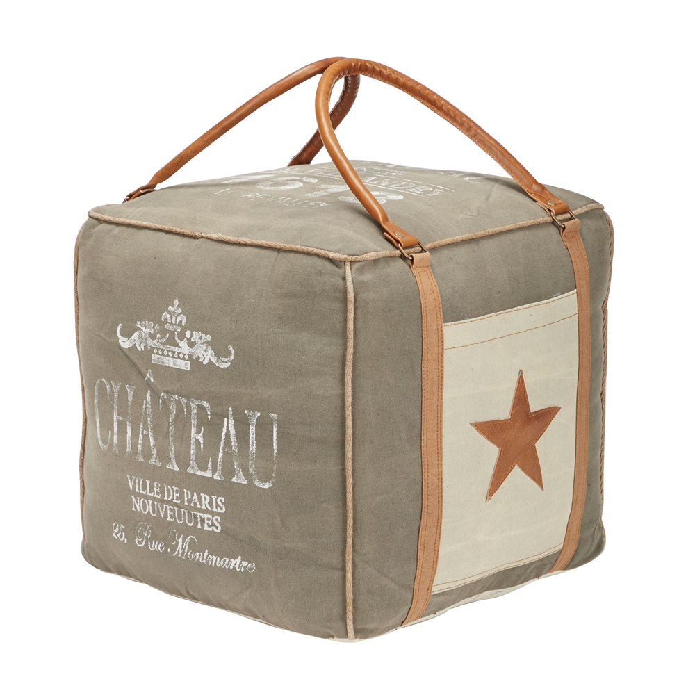 Grayson Lane Farmhouse Grey Canvas Square Ottoman With Handles 5 Grayson Lane Farmhouse Grey Canvas Square Ottoman With Handles - Image 5