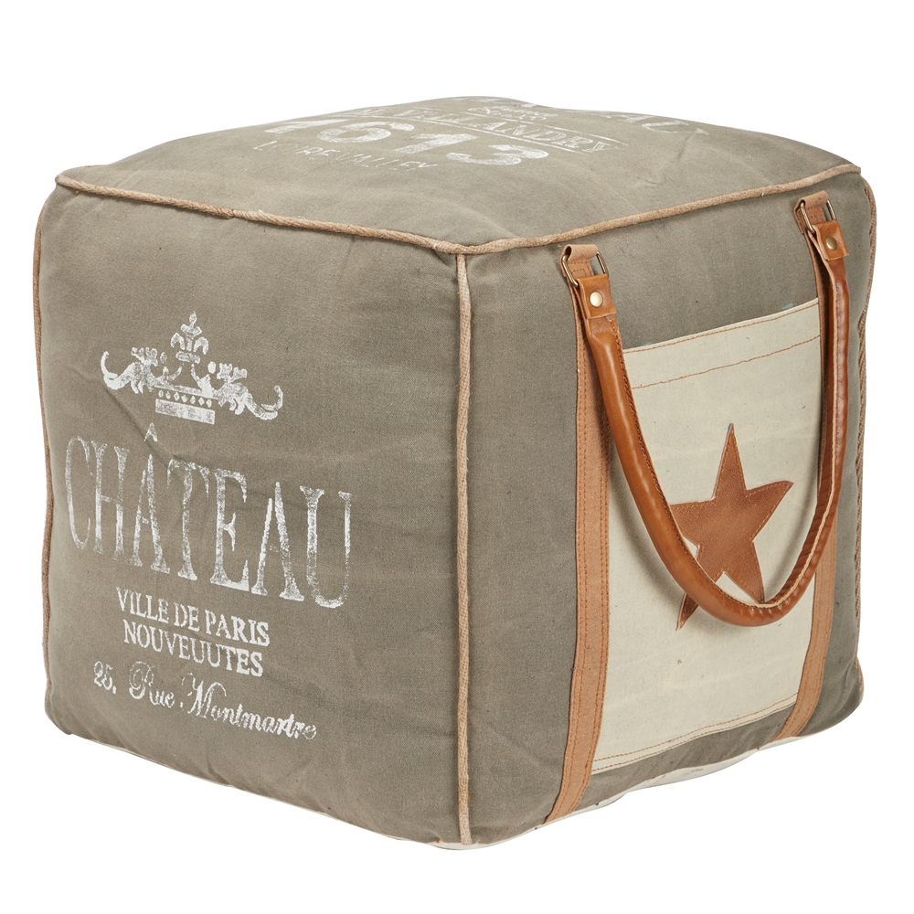 Grayson Lane Farmhouse Grey Canvas Square Ottoman With Handles 3 Grayson Lane Farmhouse Grey Canvas Square Ottoman With Handles - Image 3