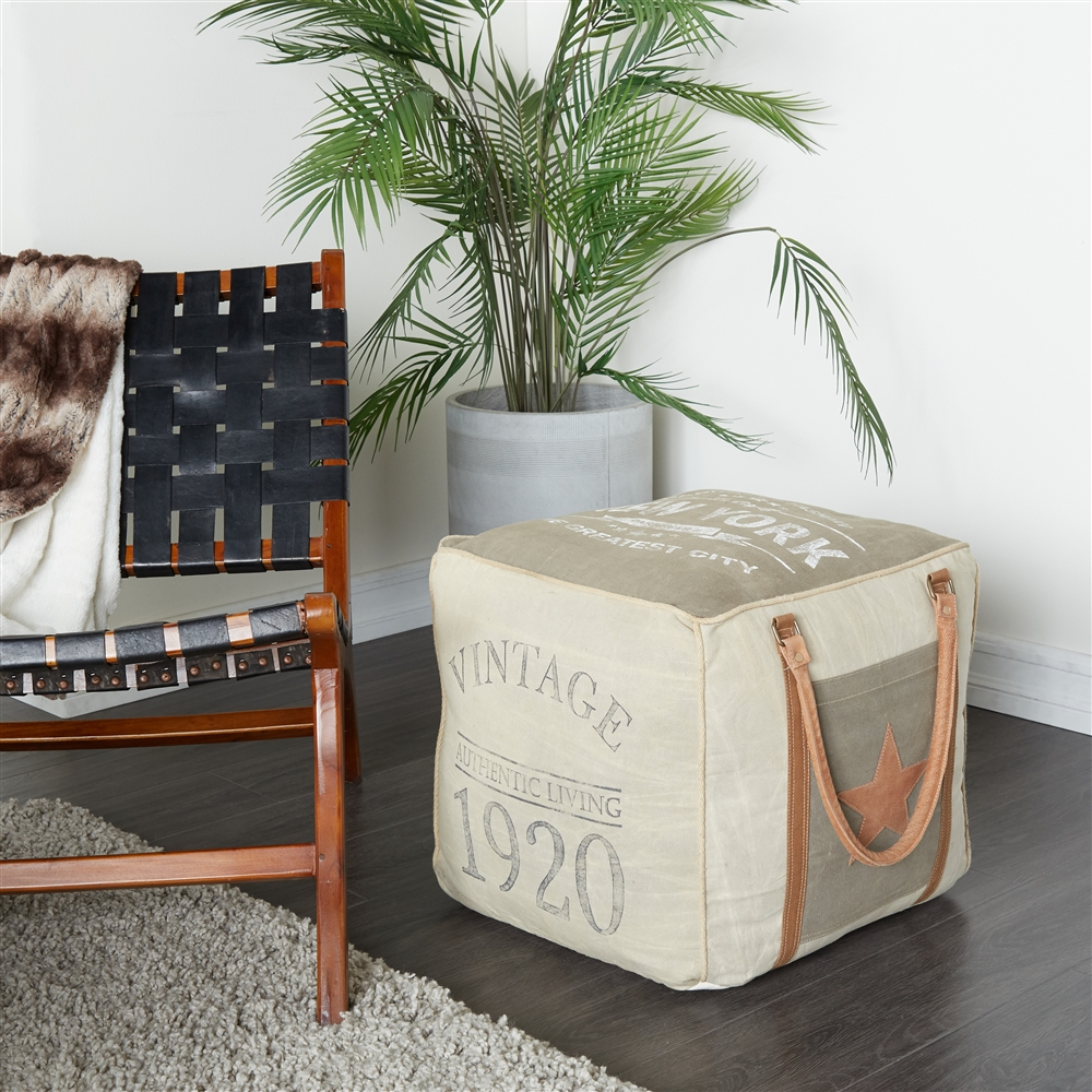 Grayson Lane Vintage Grey Canvas Square Ottoman With Handles 3 Grayson Lane Vintage Grey Canvas Square Ottoman With Handles - Image 3