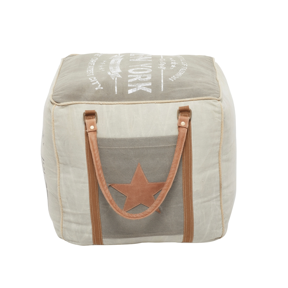 Grayson Lane Vintage Grey Canvas Square Ottoman With Handles 2 Grayson Lane Vintage Grey Canvas Square Ottoman With Handles - Image 2
