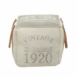 Grayson Lane Vintage Grey Canvas Square Ottoman With Handles