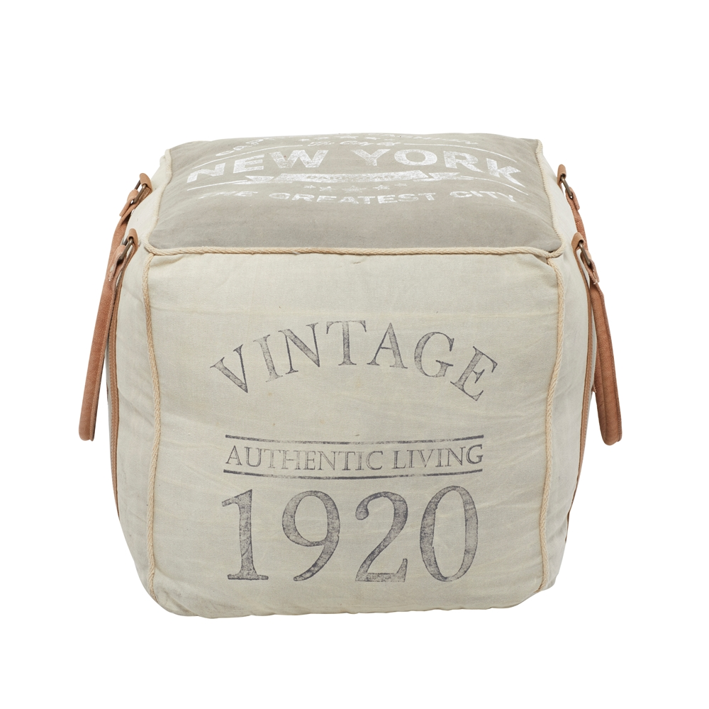 Grayson Lane Vintage Grey Canvas Square Ottoman With Handles 1 Grayson Lane Vintage Grey Canvas Square Ottoman With Handles