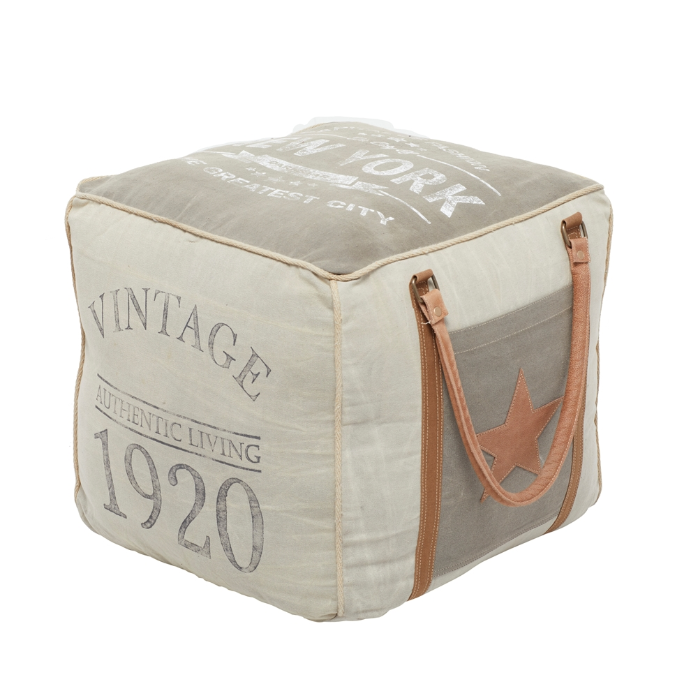 Grayson Lane Vintage Grey Canvas Square Ottoman With Handles 5 Grayson Lane Vintage Grey Canvas Square Ottoman With Handles - Image 5