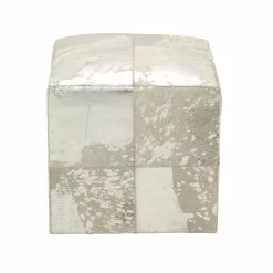 Grayson Lane Glam White Genuine Leather Square Ottoman
