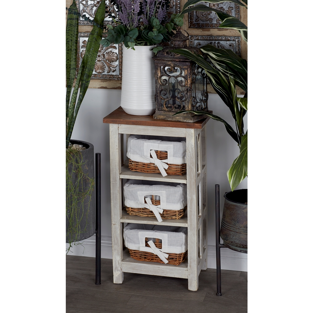 Grayson Lane 29-in X 15-in White Wood Farmhouse End Table With Rattan Baskets 4 Grayson Lane 29-in X 15-in White Wood Farmhouse End Table With Rattan Baskets - Image 4