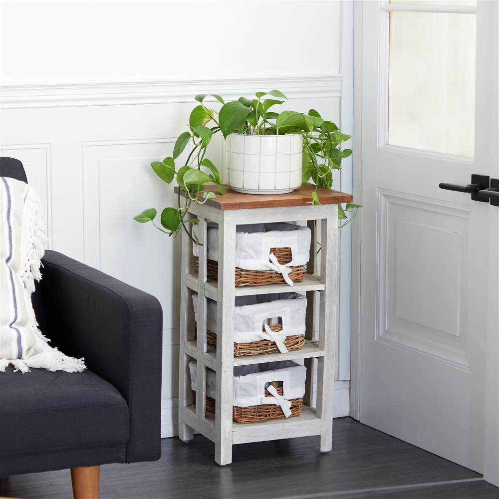 Grayson Lane 29-in X 15-in White Wood Farmhouse End Table With Rattan Baskets 6 Grayson Lane 29-in X 15-in White Wood Farmhouse End Table With Rattan Baskets - Image 6