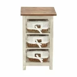 Grayson Lane 29-in X 15-in White Wood Farmhouse End Table With Rattan Baskets