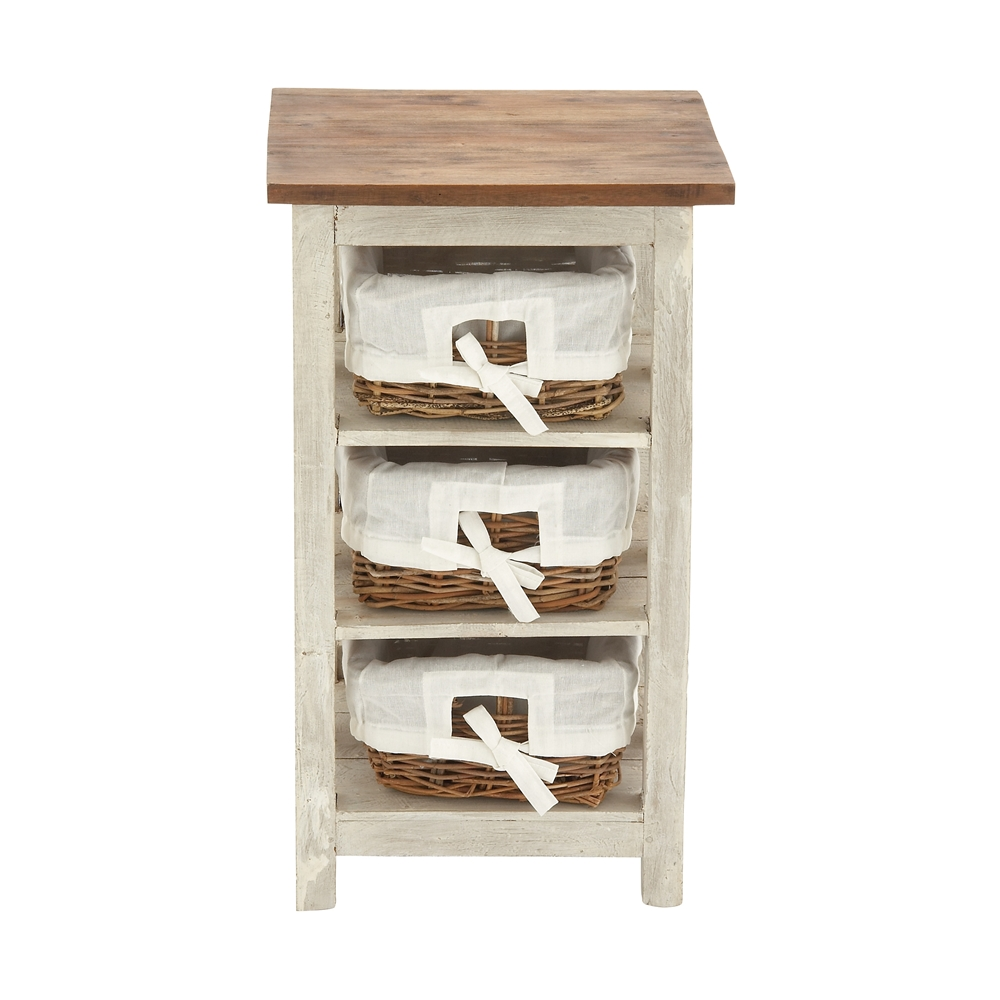 Grayson Lane 29-in X 15-in White Wood Farmhouse End Table With Rattan Baskets 1 Grayson Lane 29-in X 15-in White Wood Farmhouse End Table With Rattan Baskets