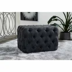 Grayson Lane Vintage Black Tufted Cushioned Rectangle Ottoman