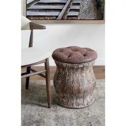 Grayson Lane Rustic Brown Faux Leather Round Integrated Storage Ottoman With Textured Base -GRAYSON LANE SHOP 330945467 AlternateImage1