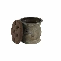 Grayson Lane Rustic Brown Faux Leather Round Integrated Storage Ottoman With Textured Base -GRAYSON LANE SHOP 330945467 AlternateImage5