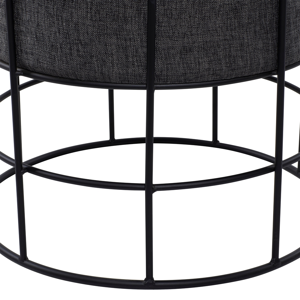 Grayson Lane Modern Grey Linen Round Ottoman With Metal Frame 4 Grayson Lane Modern Grey Linen Round Ottoman With Metal Frame - Image 4