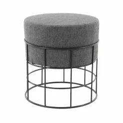 Grayson Lane Modern Grey Linen Round Ottoman With Metal Frame 11 Grayson Lane Modern Grey Linen Round Ottoman With Metal Frame -GRAYSON LANE SHOP 330945472 AlternateImage5