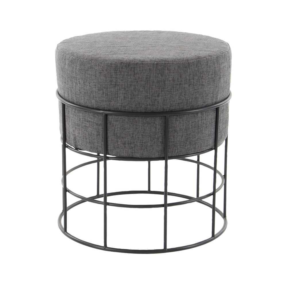 Grayson Lane Modern Grey Linen Round Ottoman With Metal Frame 6 Grayson Lane Modern Grey Linen Round Ottoman With Metal Frame - Image 6