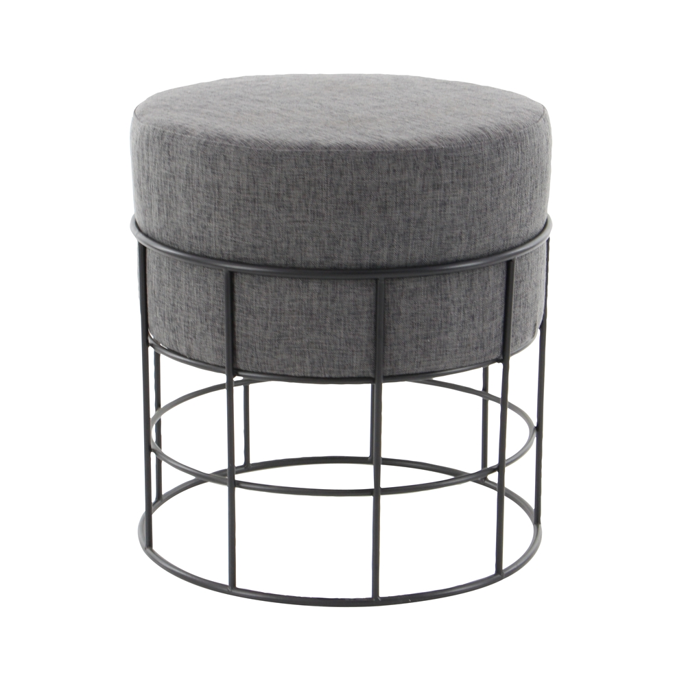 Grayson Lane Modern Grey Linen Round Ottoman With Metal Frame 2 Grayson Lane Modern Grey Linen Round Ottoman With Metal Frame - Image 2
