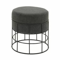 Grayson Lane Modern Grey Linen Round Ottoman With Metal Frame 8 Grayson Lane Modern Grey Linen Round Ottoman With Metal Frame -GRAYSON LANE SHOP 330945472 MainImage 001