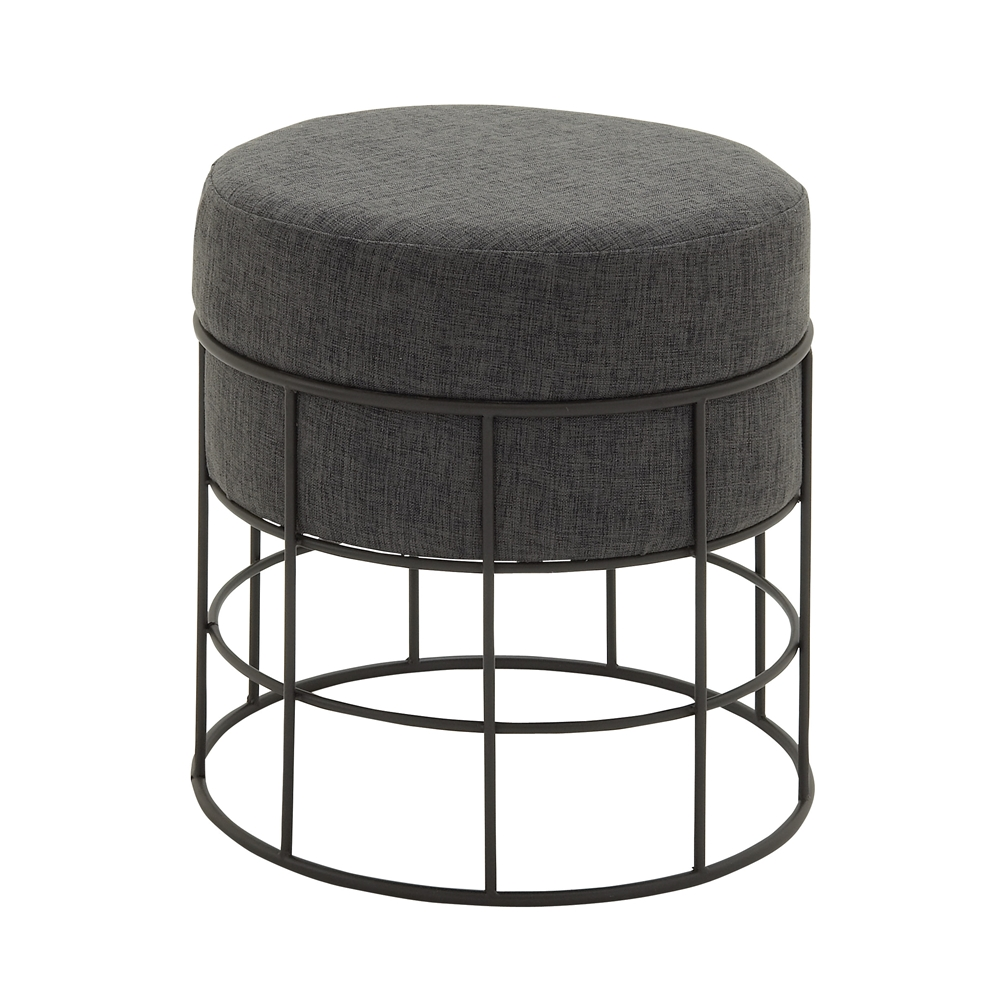 Grayson Lane Modern Grey Linen Round Ottoman With Metal Frame 3 Grayson Lane Modern Grey Linen Round Ottoman With Metal Frame - Image 3