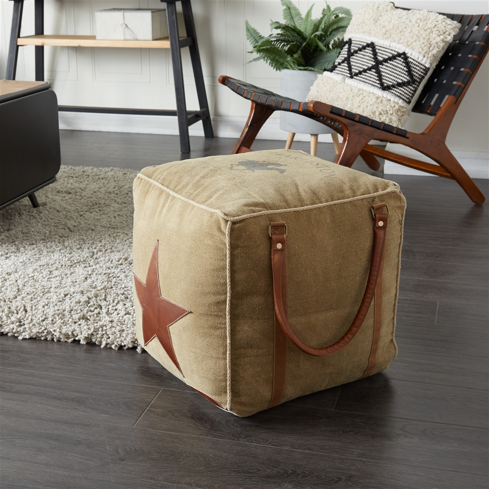 Grayson Lane Farmhouse Canvas Square Brown Ottoman With Handles 3 Grayson Lane Farmhouse Canvas Square Brown Ottoman With Handles - Image 3