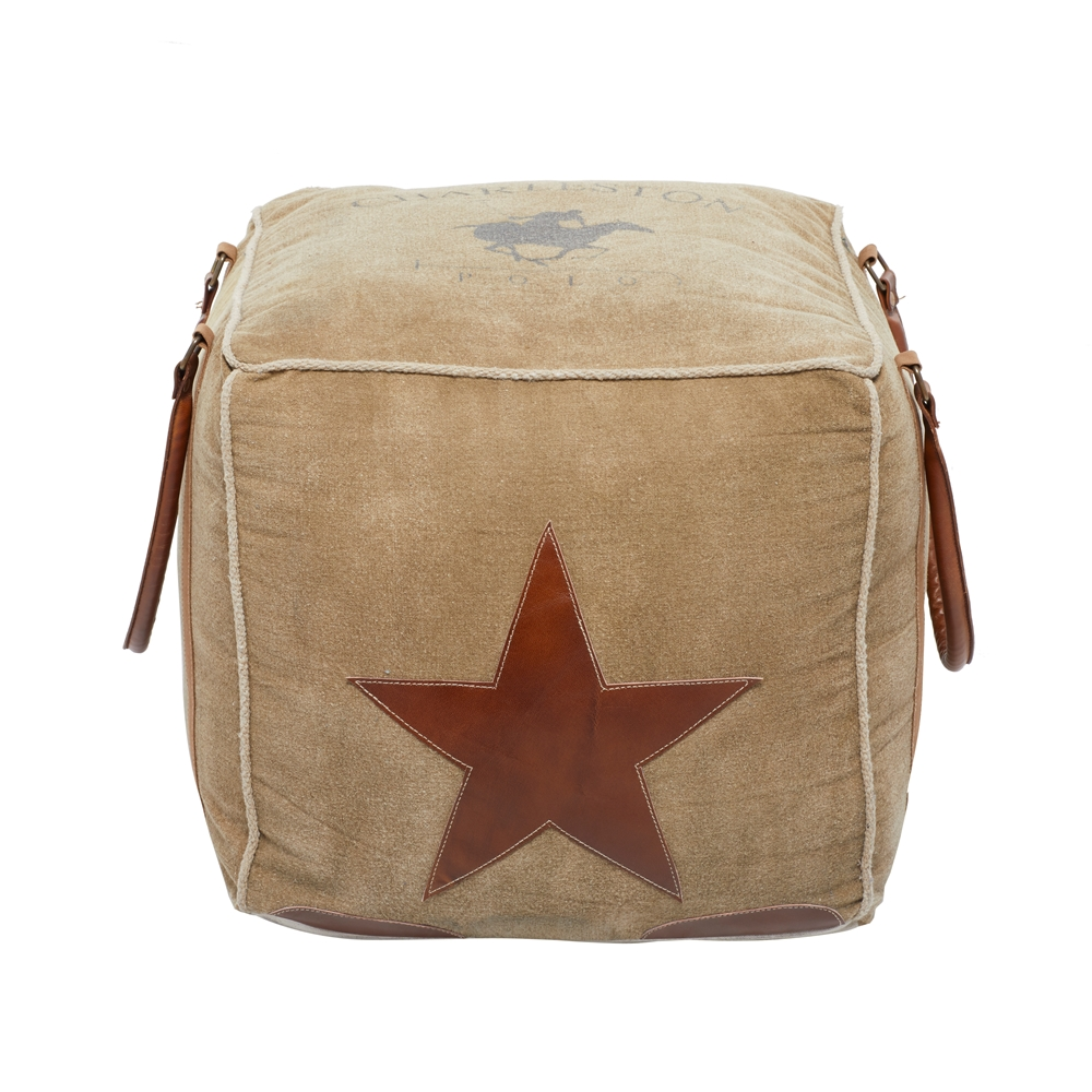 Grayson Lane Farmhouse Canvas Square Brown Ottoman With Handles 5 Grayson Lane Farmhouse Canvas Square Brown Ottoman With Handles - Image 5