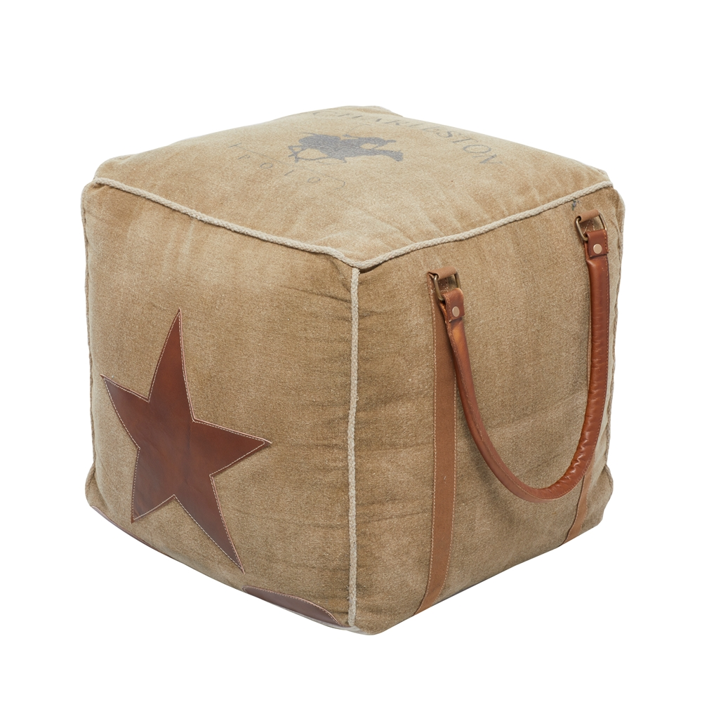 Grayson Lane Farmhouse Canvas Square Brown Ottoman With Handles 6 Grayson Lane Farmhouse Canvas Square Brown Ottoman With Handles - Image 6