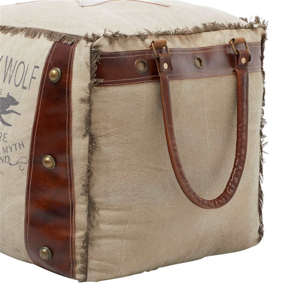 Grayson Lane Rustic Brown Canvas Square Ottoman With Handles 2 Grayson Lane Rustic Brown Canvas Square Ottoman With Handles - Image 2