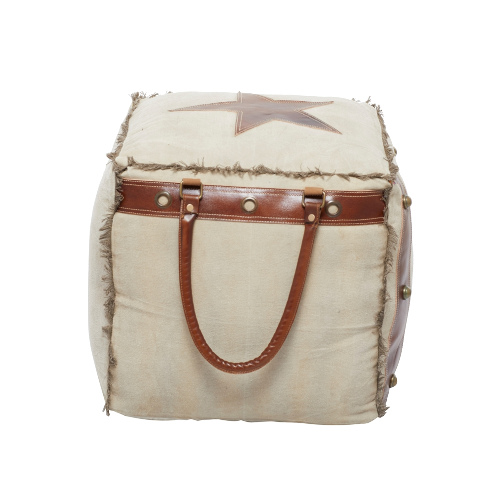 Grayson Lane Rustic Brown Canvas Square Ottoman With Handles 3 Grayson Lane Rustic Brown Canvas Square Ottoman With Handles - Image 3