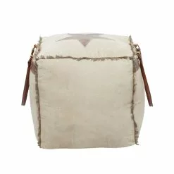 Grayson Lane Rustic Brown Canvas Square Ottoman With Handles