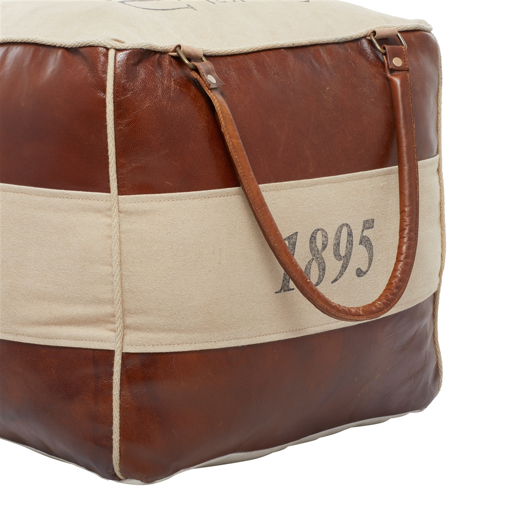 Grayson Lane Farmhouse Brown/Cream Canvas Square Ottoman With Handles 6 Grayson Lane Farmhouse Brown/Cream Canvas Square Ottoman With Handles - Image 6