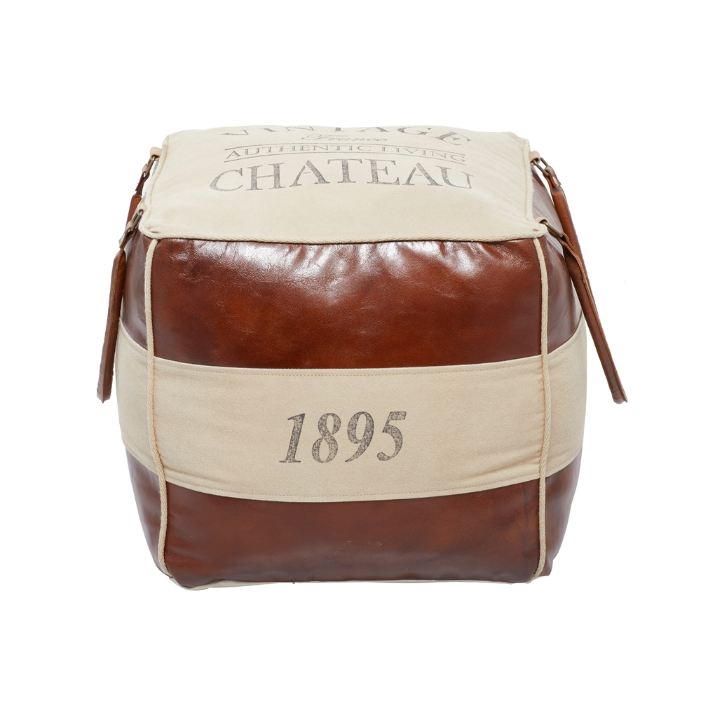 Grayson Lane Farmhouse Brown/Cream Canvas Square Ottoman With Handles 7 Grayson Lane Farmhouse Brown/Cream Canvas Square Ottoman With Handles - Image 7