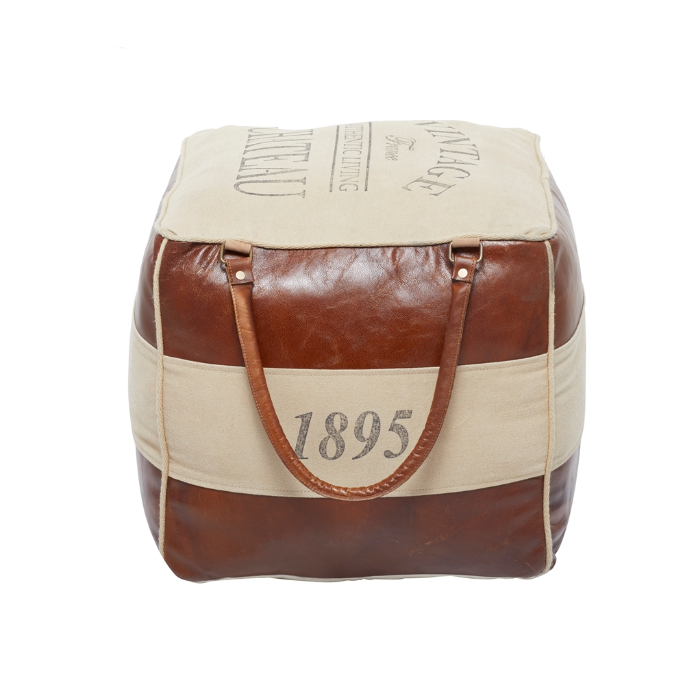 Grayson Lane Farmhouse Brown/Cream Canvas Square Ottoman With Handles 2 Grayson Lane Farmhouse Brown/Cream Canvas Square Ottoman With Handles - Image 2