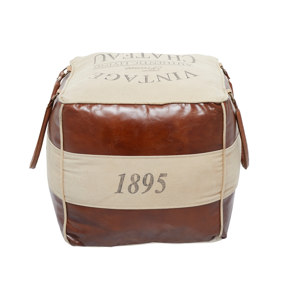 Grayson Lane Farmhouse Brown/Cream Canvas Square Ottoman With Handles 3 Grayson Lane Farmhouse Brown/Cream Canvas Square Ottoman With Handles - Image 3